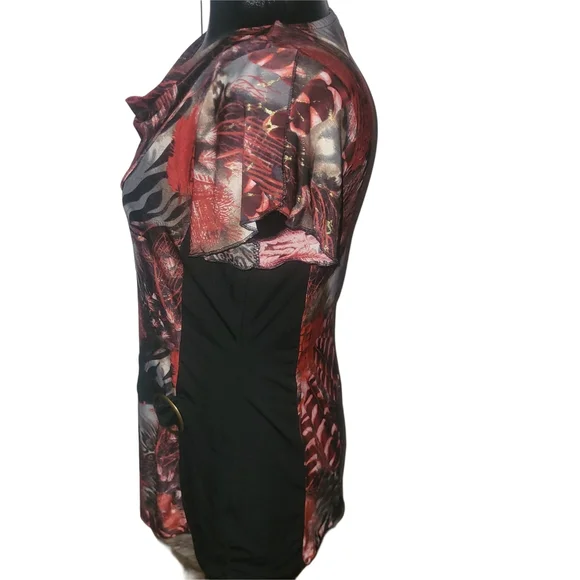 Champagne By Le Grenier Colorful Draped Neckline And Short Flutter Sleeved Top M - Picture 5 of 7